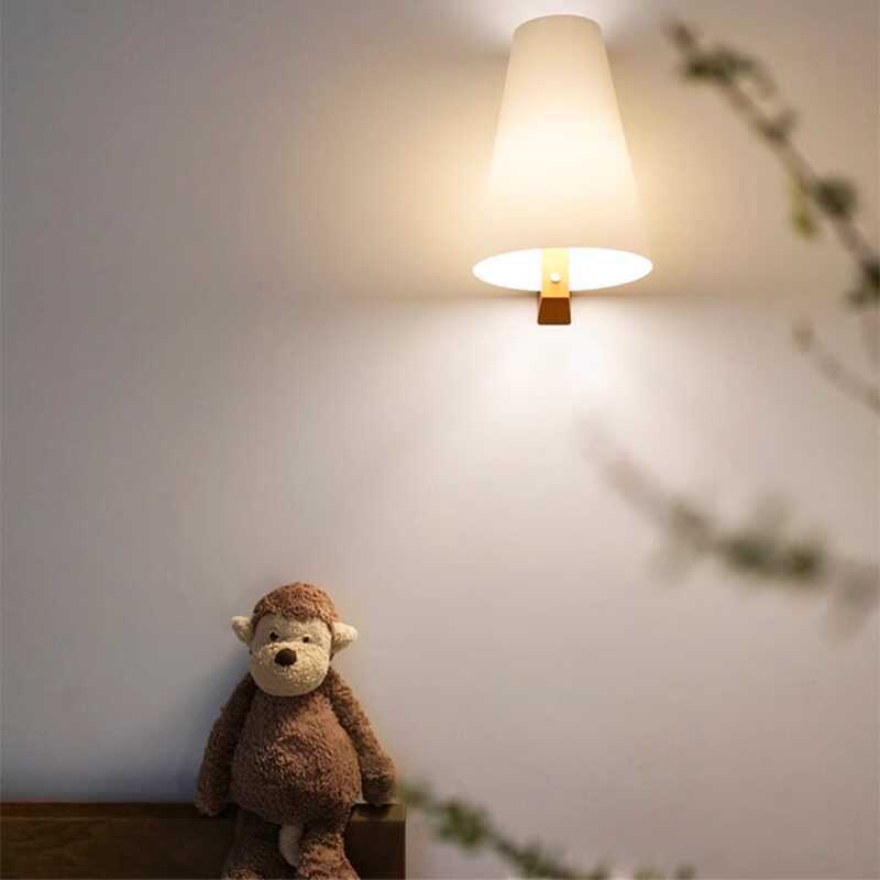 Cone Paper Solid Wood Wall Lamp