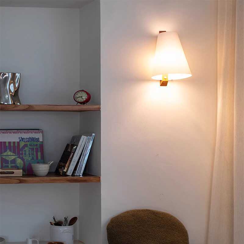 Cone Paper Solid Wood Wall Lamp