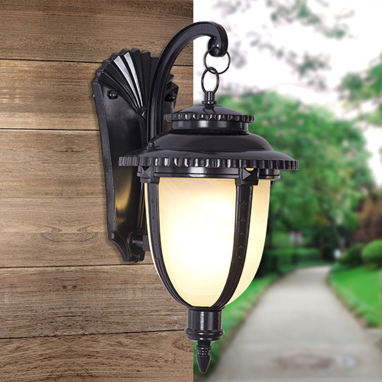 Lantern-Shaped Faux Marble Aluminum Outdoor Light