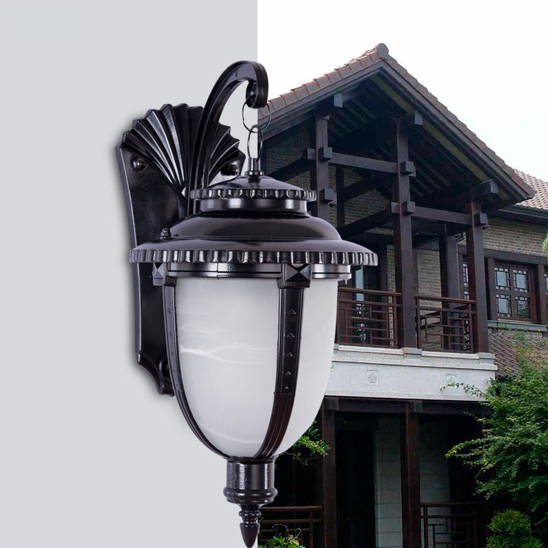 Lantern-Shaped Faux Marble Aluminum Outdoor Light