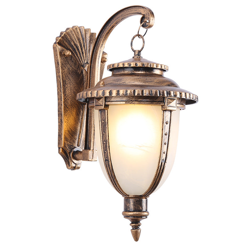 Lantern-Shaped Faux Marble Aluminum Outdoor Light