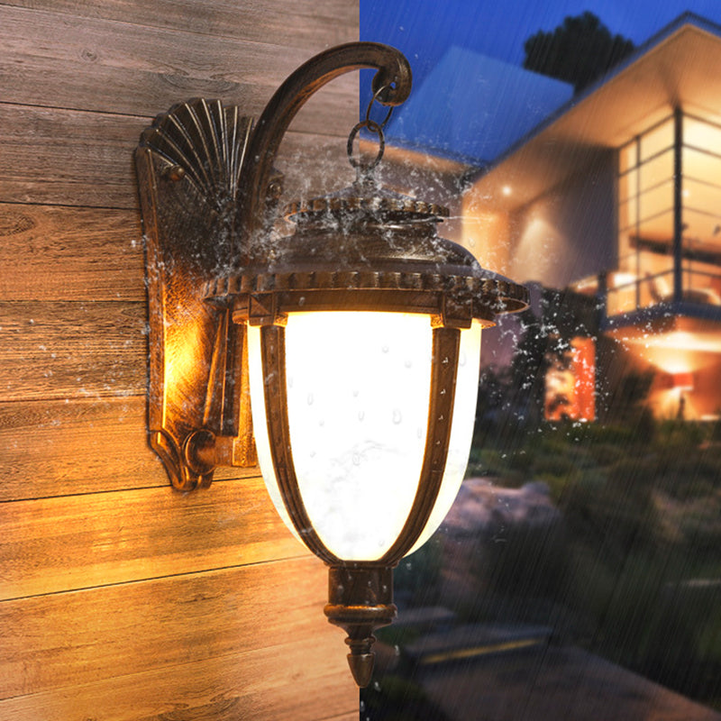 Lantern-Shaped Faux Marble Aluminum Outdoor Light