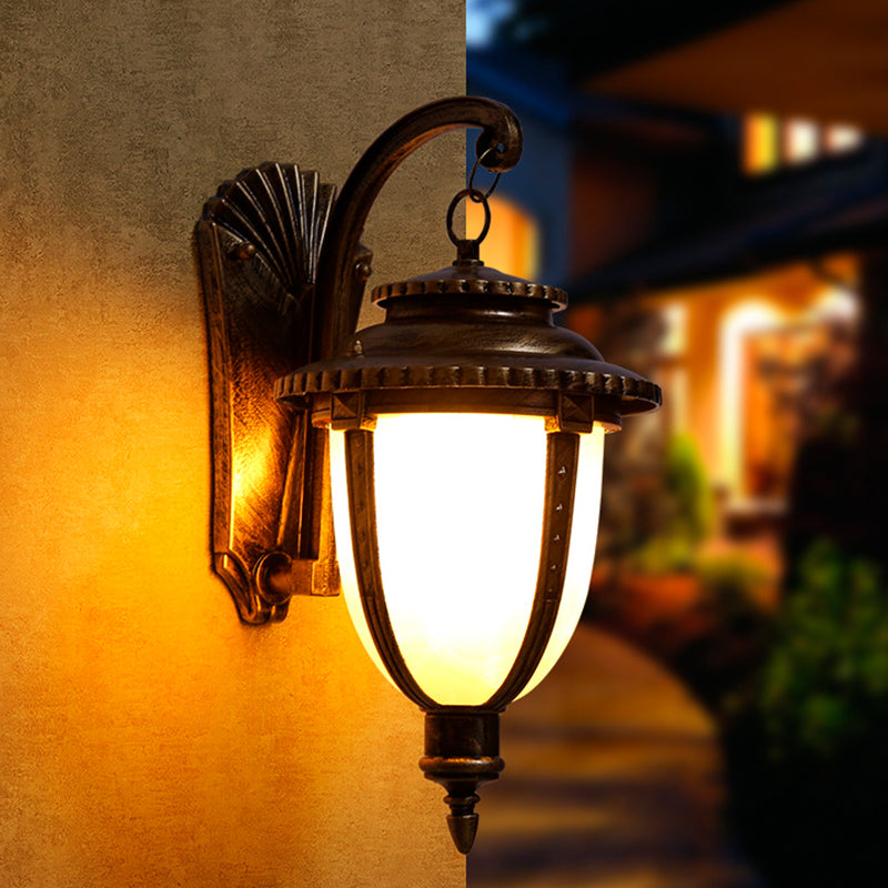 Lantern-Shaped Faux Marble Aluminum Outdoor Light