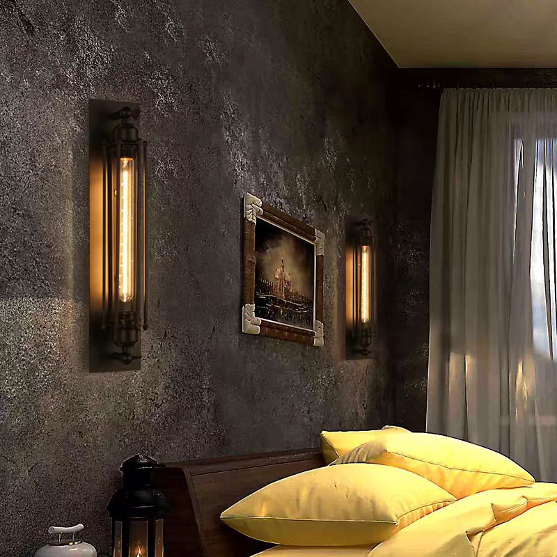 Iron Columnar Bedroom Wall Lamp