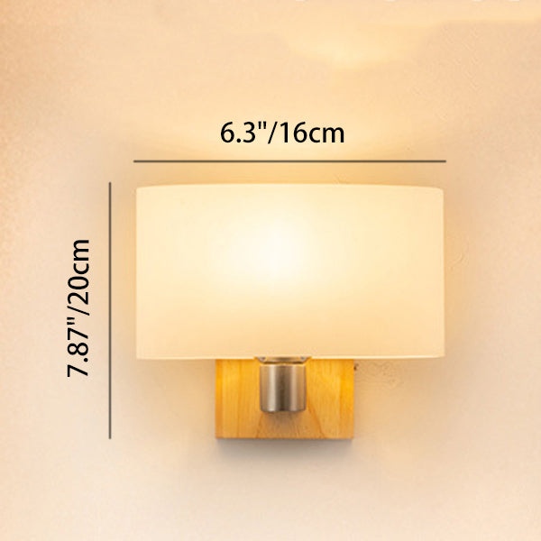 Rectangular Wood Glass Bedroom Wall Lamp