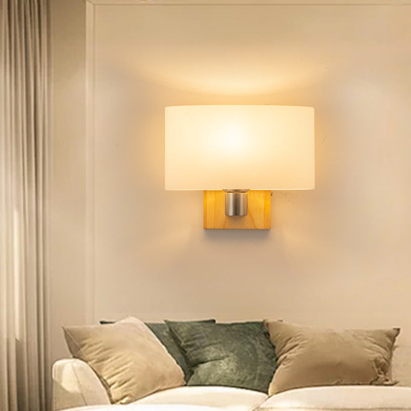 Rectangular Wood Glass Bedroom Wall Lamp