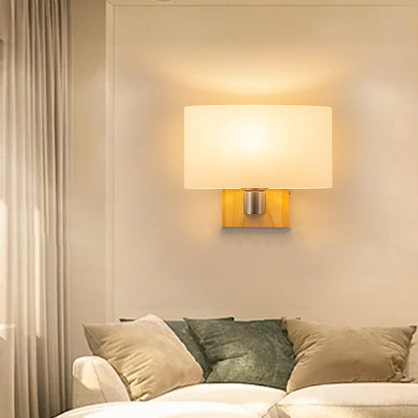 Rectangular Wood Glass Bedroom Wall Lamp