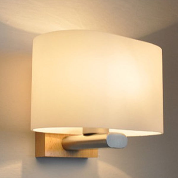 Rectangular Wood Glass Bedroom Wall Lamp