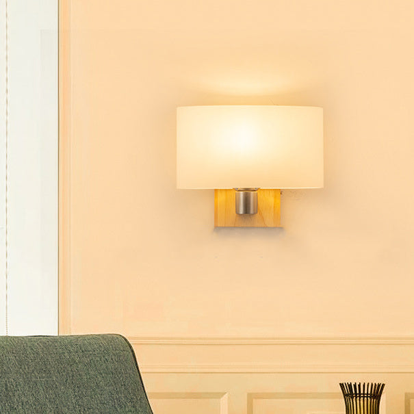 Rectangular Wood Glass Bedroom Wall Lamp