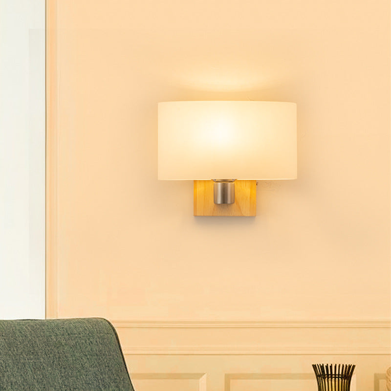 Rectangular Wood Glass Bedroom Wall Lamp