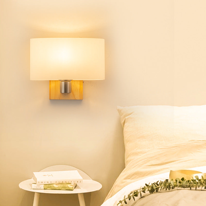 Rectangular Wood Glass Bedroom Wall Lamp
