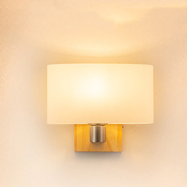 Rectangular Wood Glass Bedroom Wall Lamp