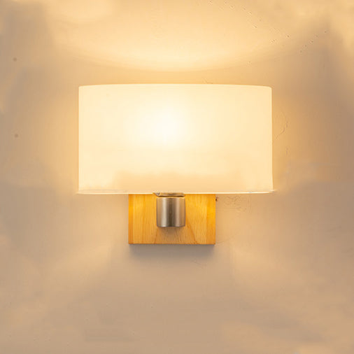 Rectangular Wood Glass Bedroom Wall Lamp
