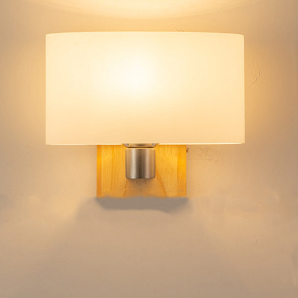 Rectangular Wood Glass Bedroom Wall Lamp