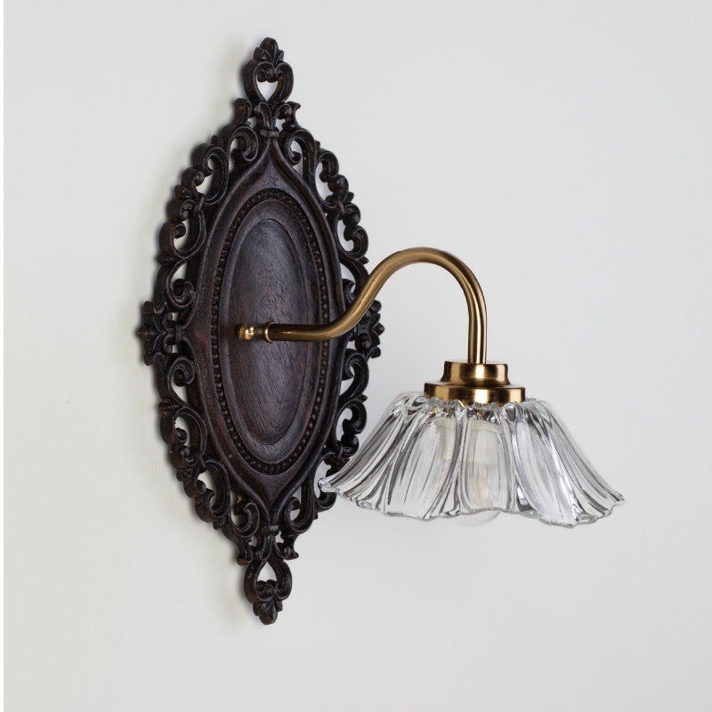 Flower Solid Wood Glass Wall Lamp
