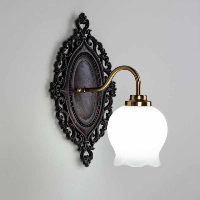 Flower Solid Wood Glass Wall Lamp