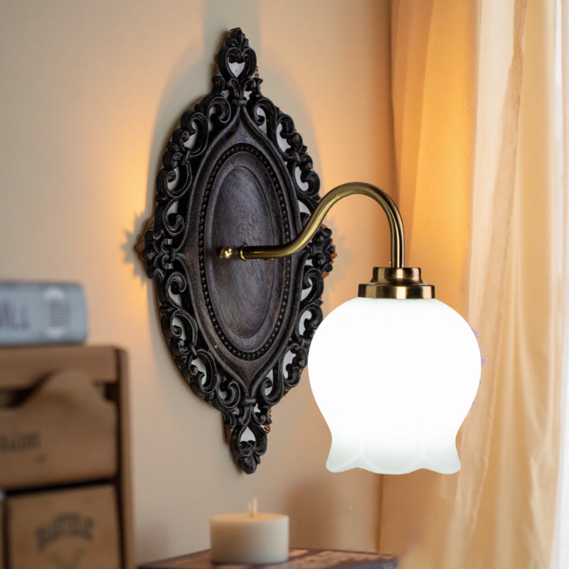 Flower Solid Wood Glass Wall Lamp