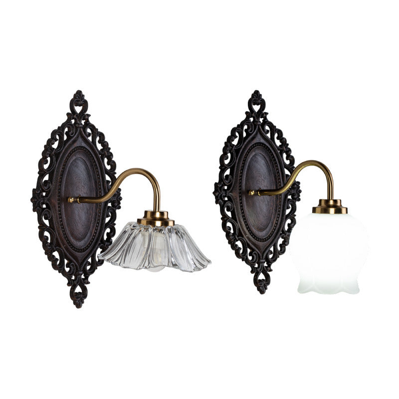 Flower Solid Wood Glass Wall Lamp