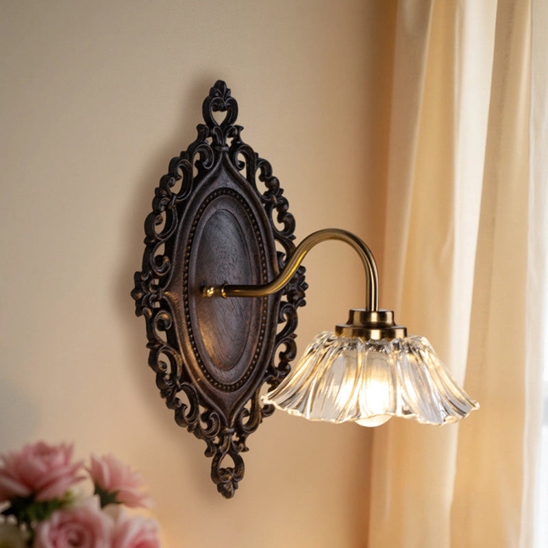 Flower Solid Wood Glass Wall Lamp
