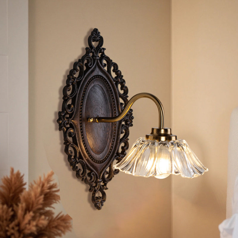Flower Solid Wood Glass Wall Lamp