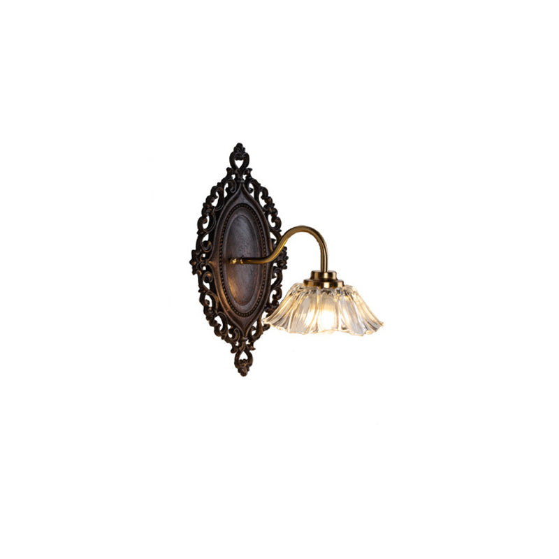 Flower Solid Wood Glass Wall Lamp