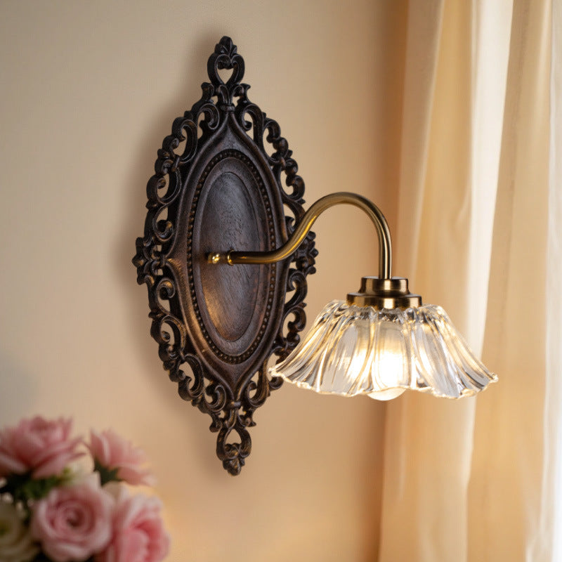 Flower Solid Wood Glass Wall Lamp