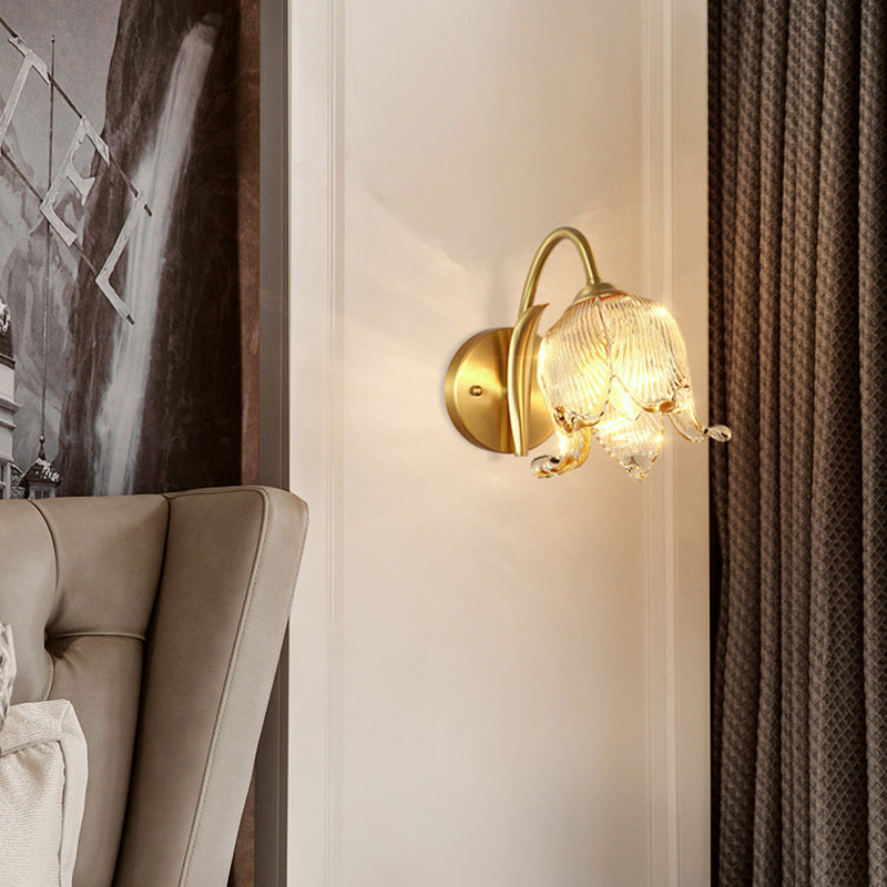 Tulip Brass Glass Living Wall Lamp