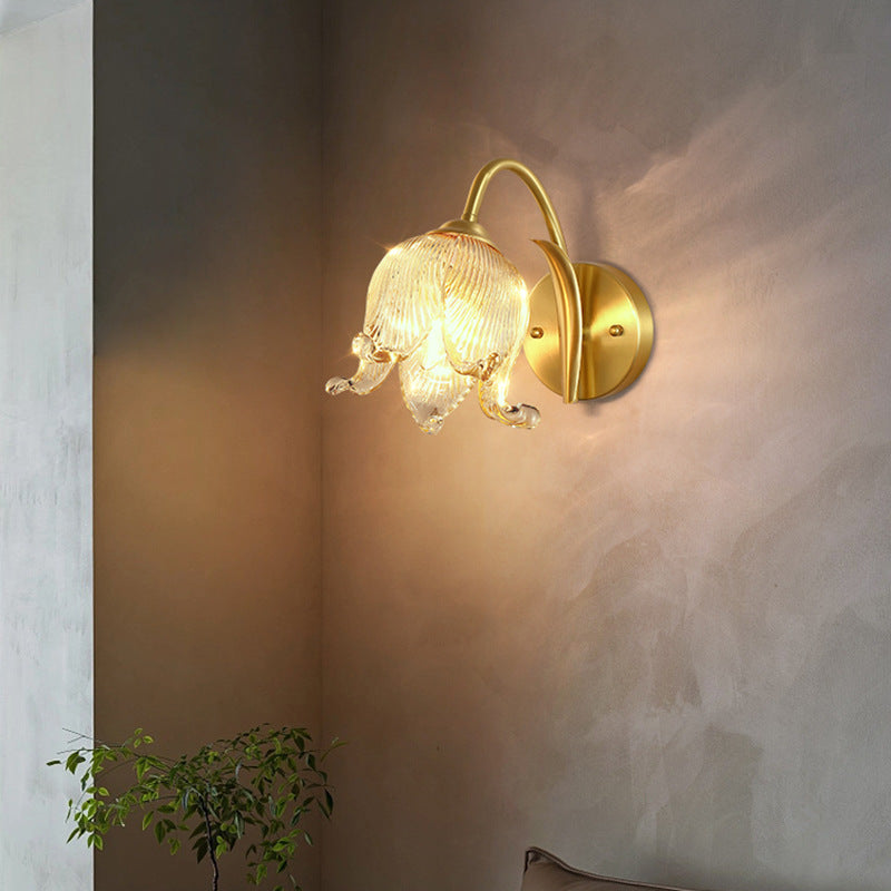 Tulip Brass Glass Living Wall Lamp