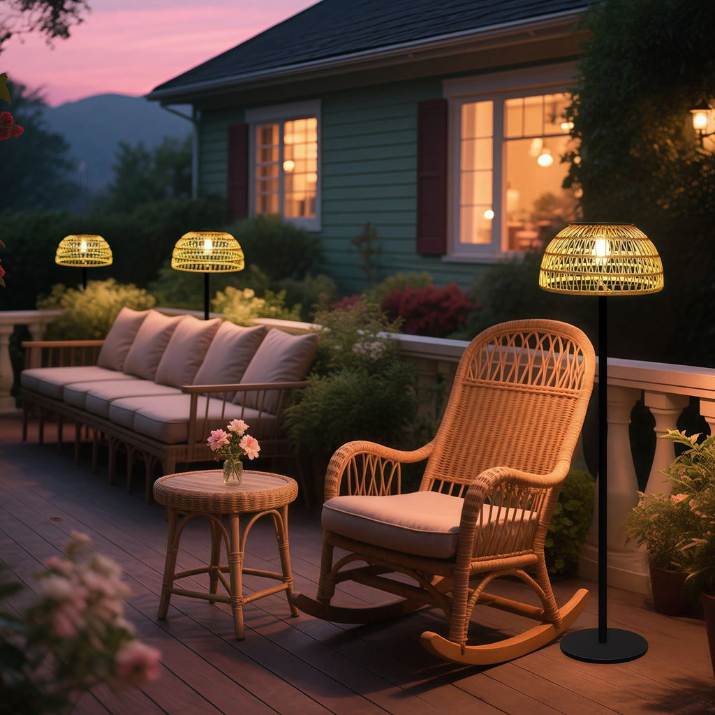 Mushroom Iron Rubber Rattan Outdoor Light
