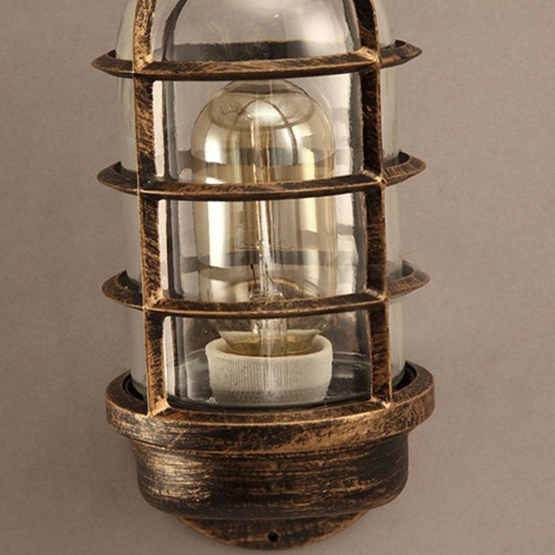 Cylinder Iron Glass Hallway Wall Lamp