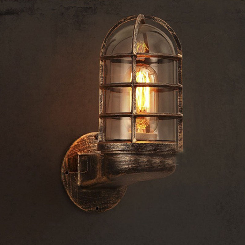 Cylinder Iron Glass Hallway Wall Lamp