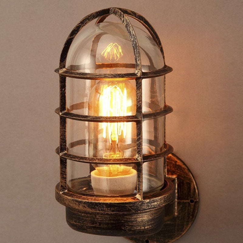 Cylinder Iron Glass Hallway Wall Lamp