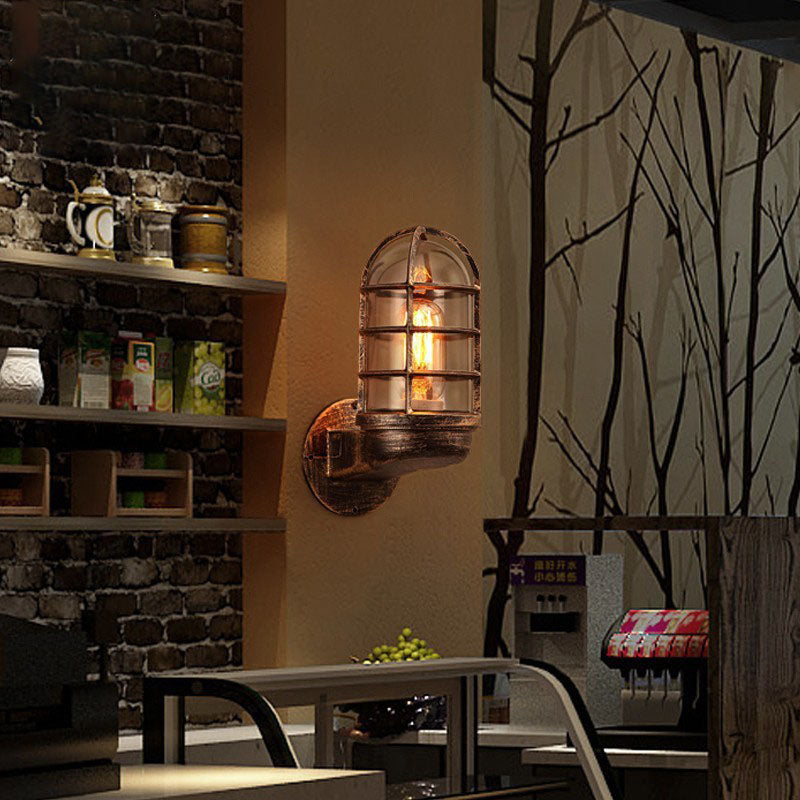 Cylinder Iron Glass Hallway Wall Lamp