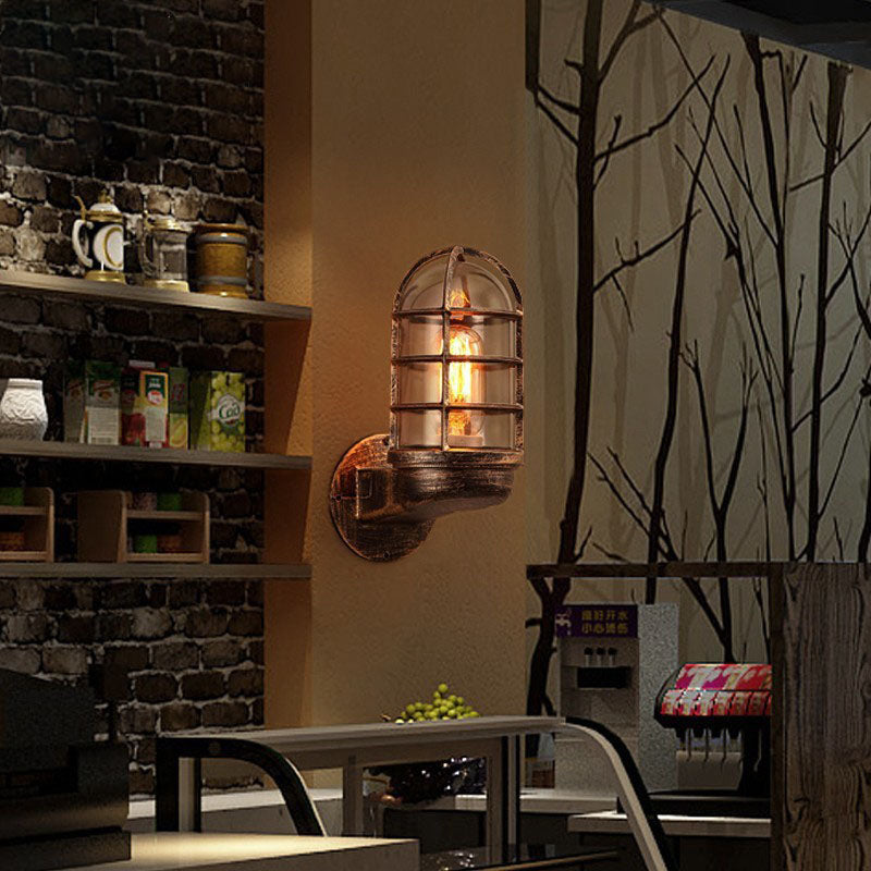 Cylinder Iron Glass Hallway Wall Lamp