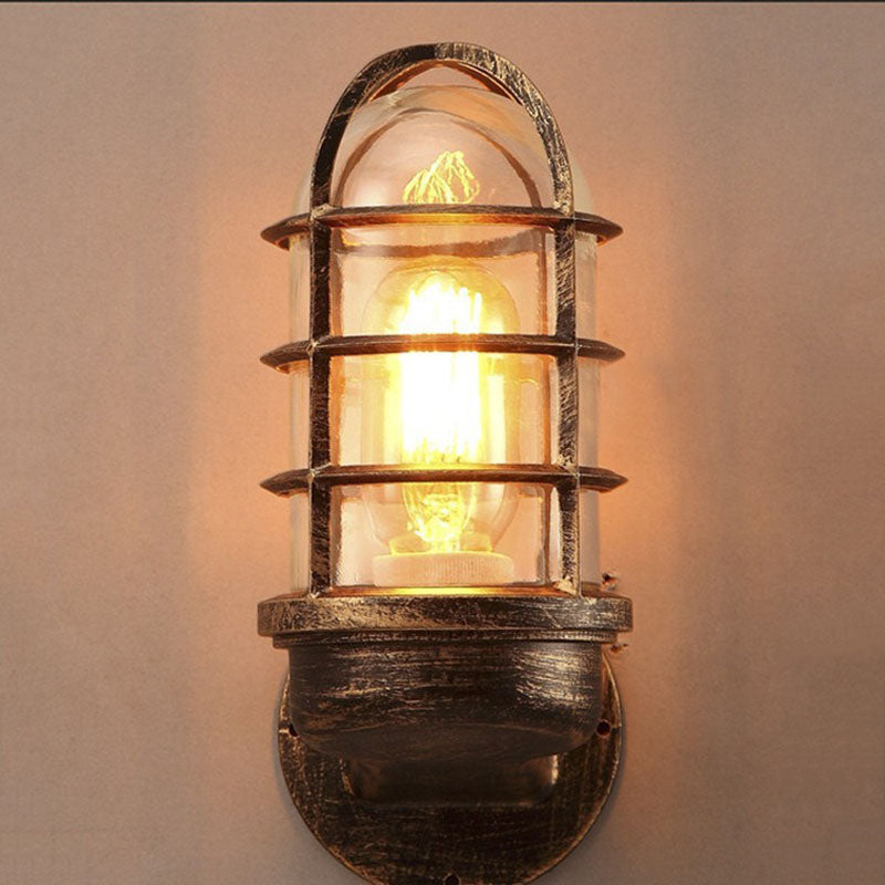 Cylinder Iron Glass Hallway Wall Lamp