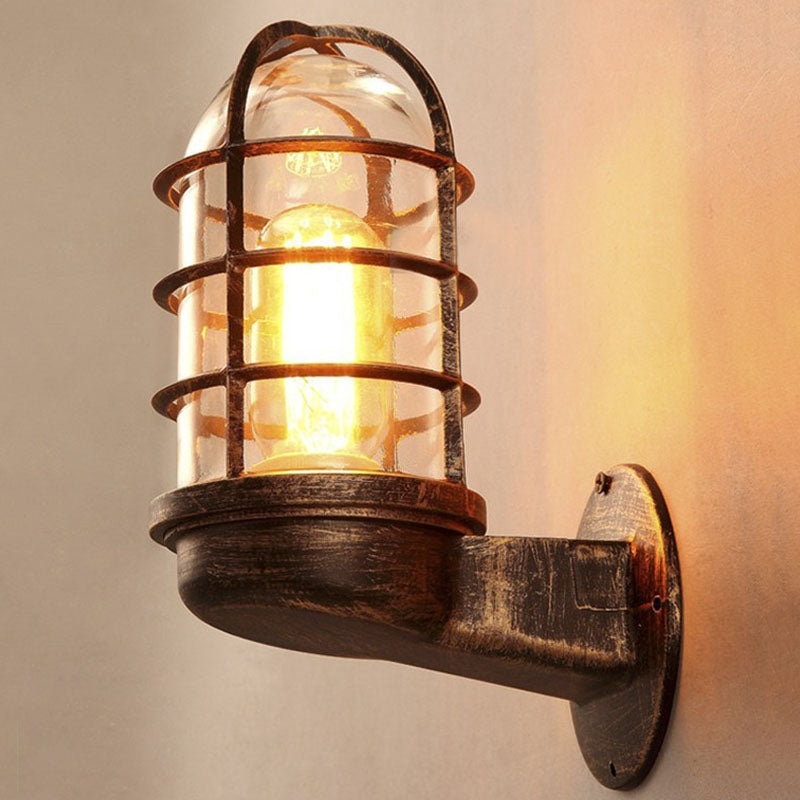Cylinder Iron Glass Hallway Wall Lamp