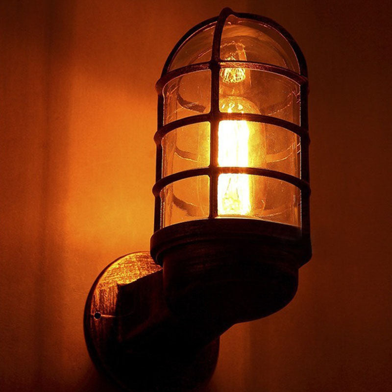 Cylinder Iron Glass Hallway Wall Lamp