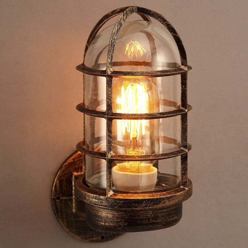 Cylinder Iron Glass Hallway Wall Lamp