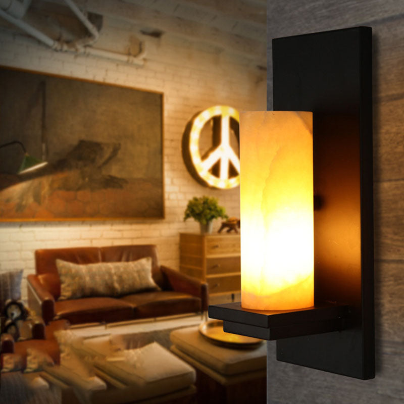 Cylinder Iron Natural Marble Wall Lamp