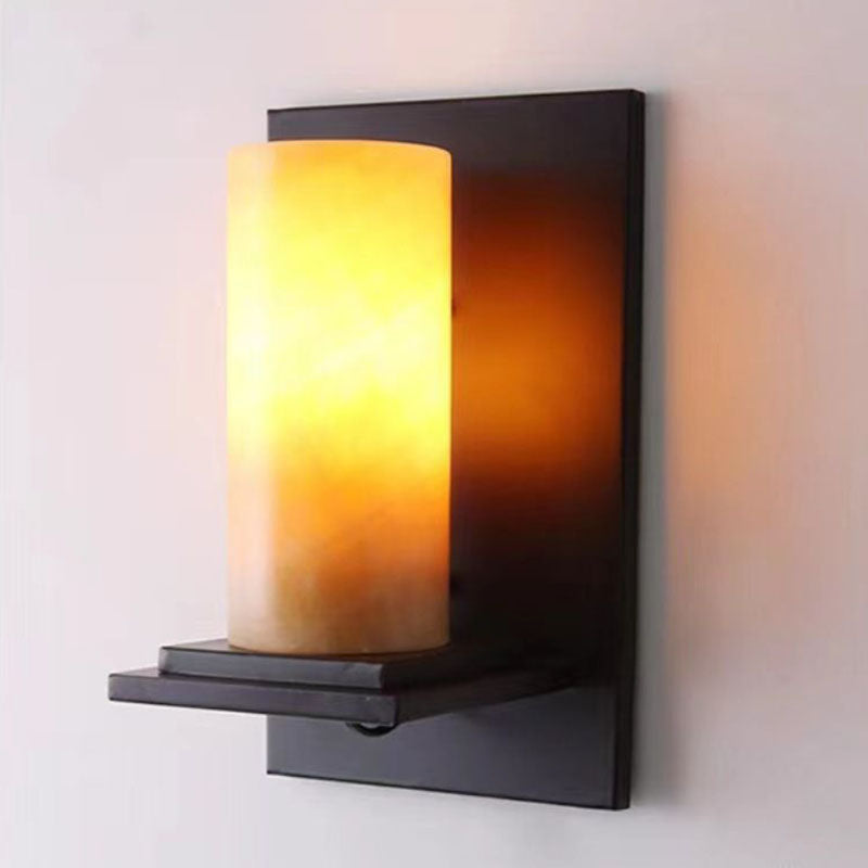 Cylinder Iron Natural Marble Wall Lamp