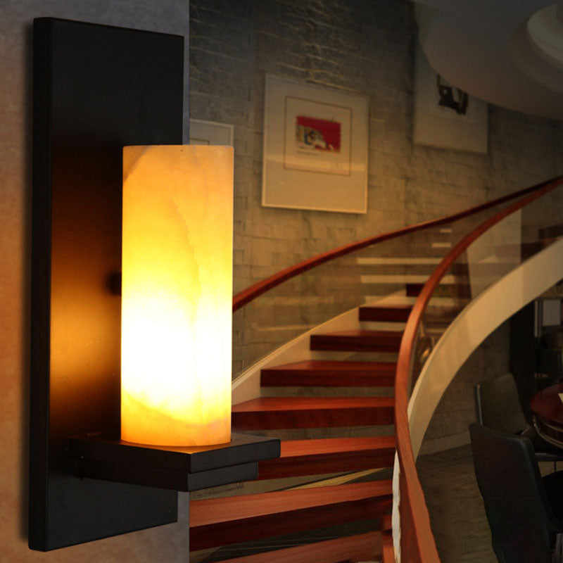 Cylinder Iron Natural Marble Wall Lamp