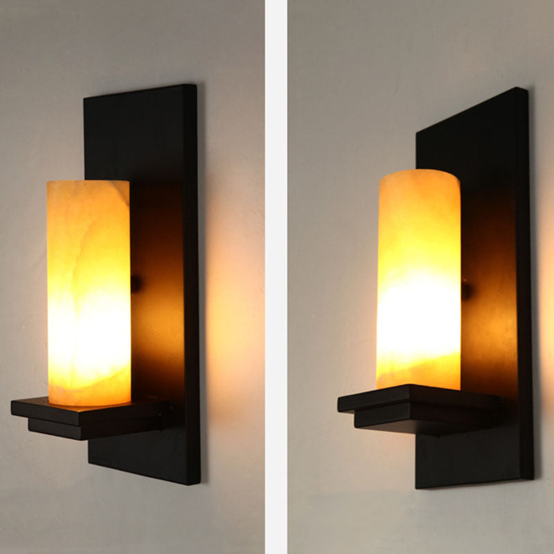 Cylinder Iron Natural Marble Wall Lamp