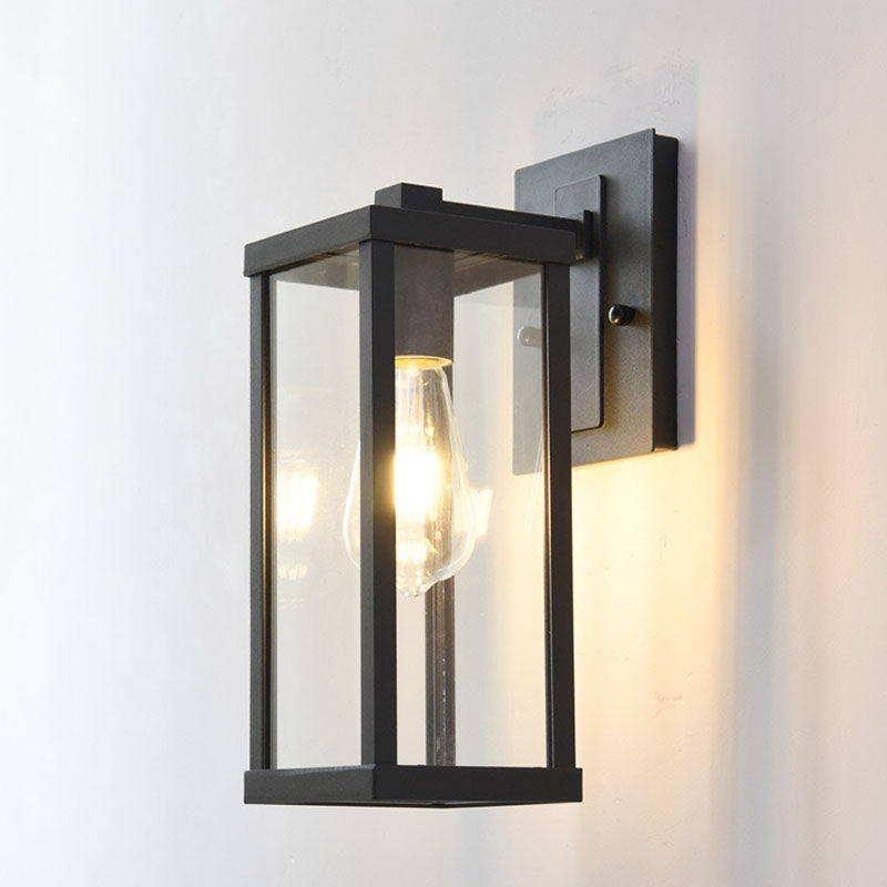 Rectangular Iron Glass Entryway Wall Lamp