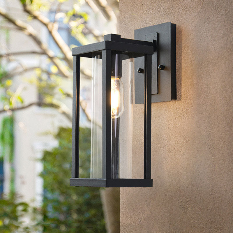 Rectangular Iron Glass Entryway Wall Lamp