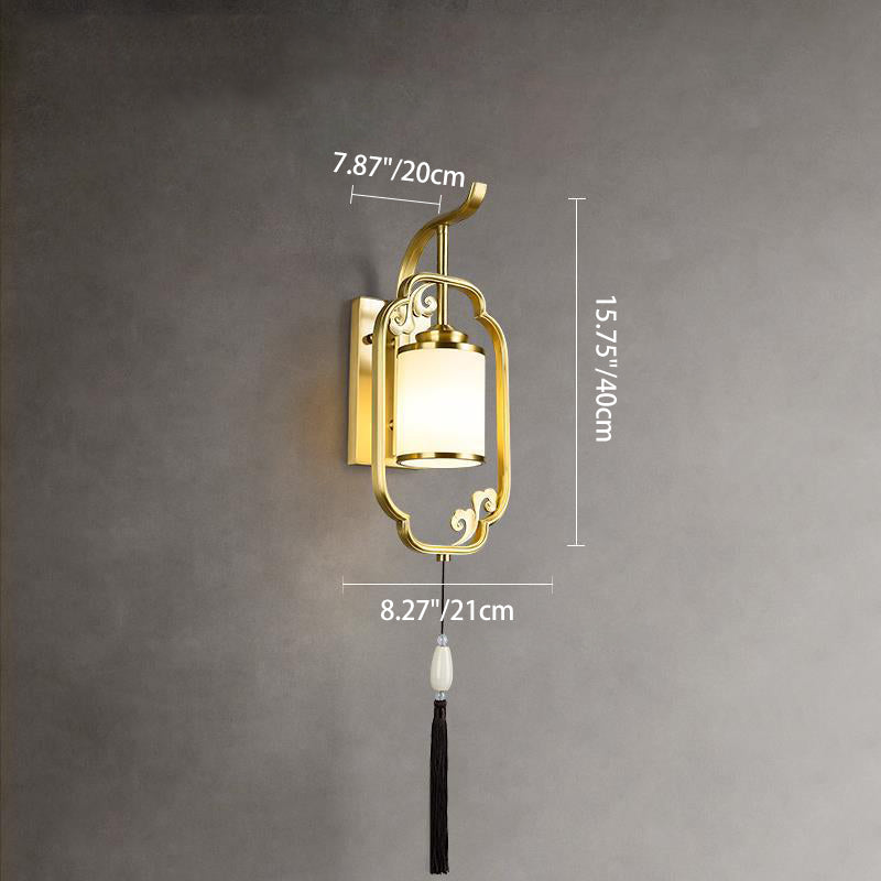 Cylindrical Copper Glass Hallway Wall Lamp