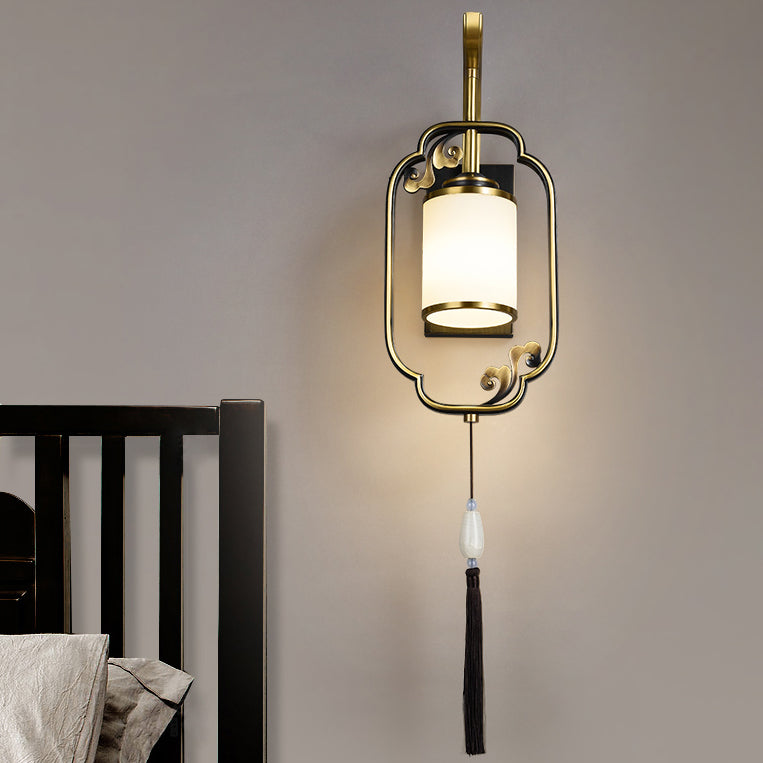 Cylindrical Copper Glass Hallway Wall Lamp