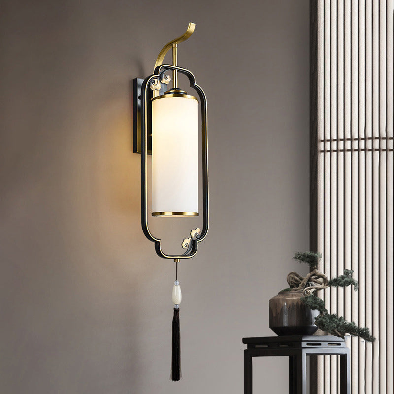 Cylindrical Copper Glass Hallway Wall Lamp
