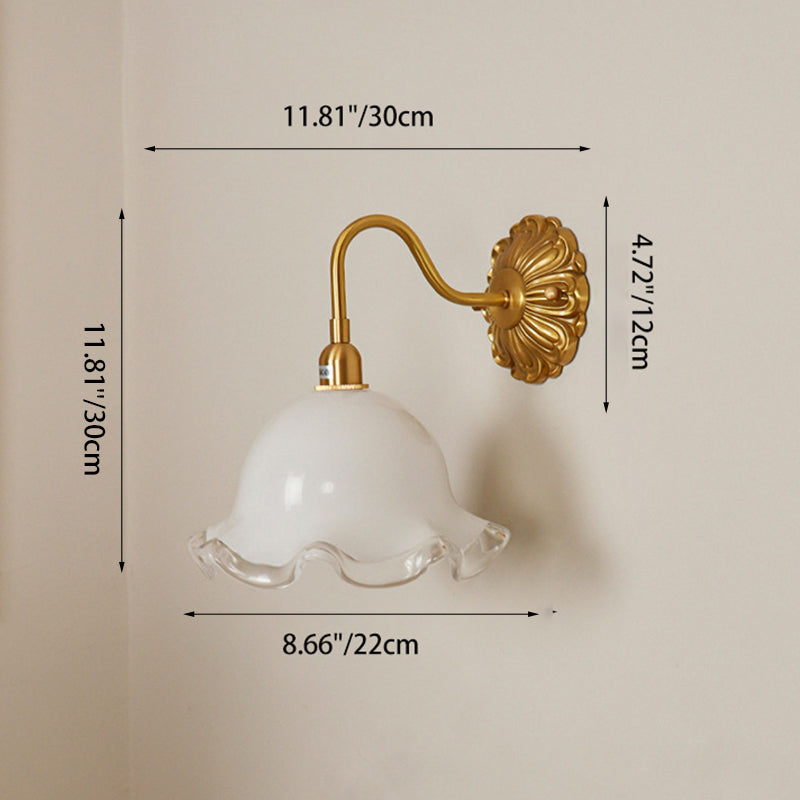 Flower Brass Glass Bedroom Wall Lamp