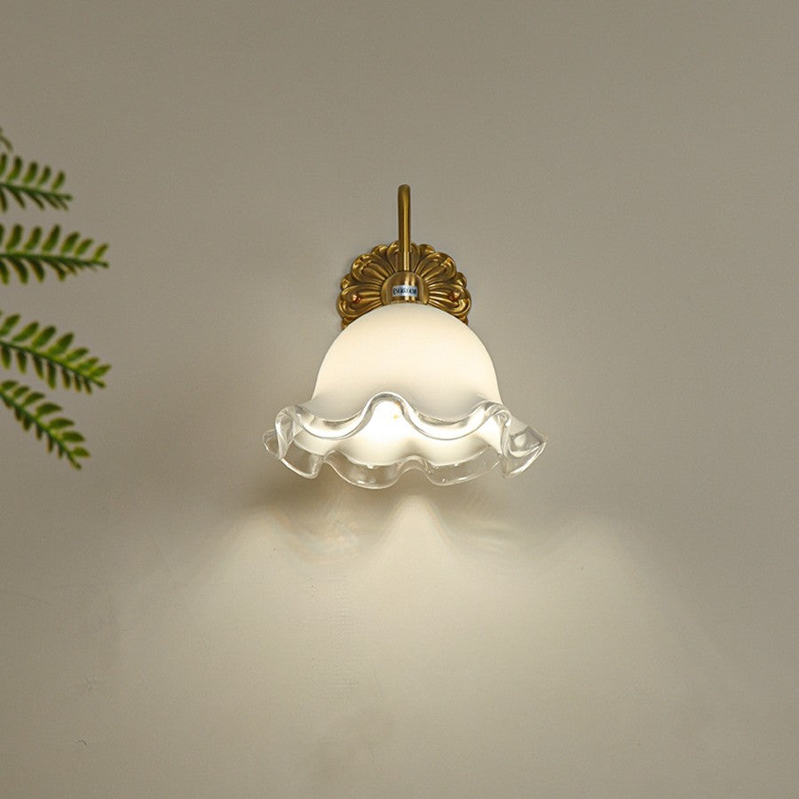 Flower Brass Glass Bedroom Wall Lamp