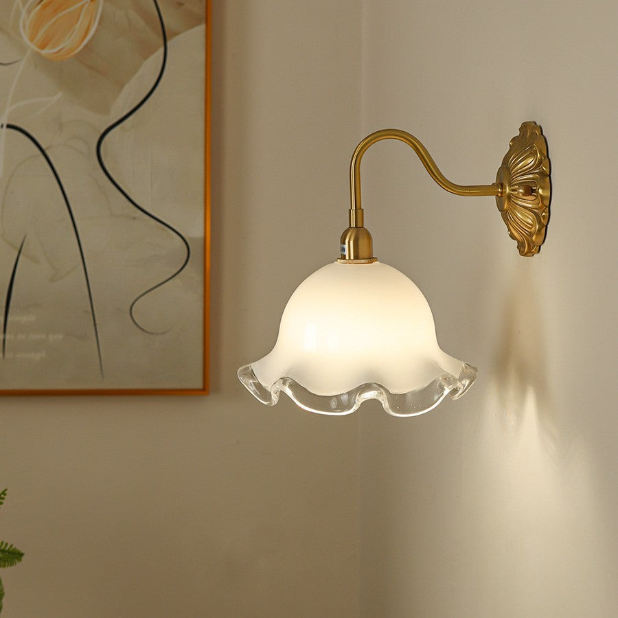 Flower Brass Glass Bedroom Wall Lamp